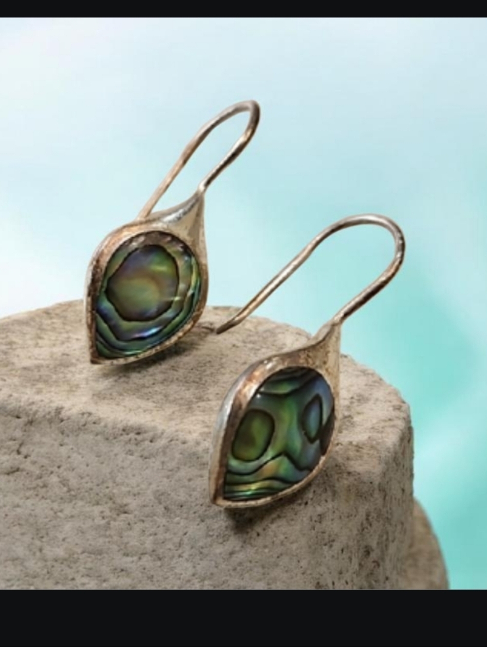 Sterling Silver Abalone Teardrop Earrings - Iridescent Green